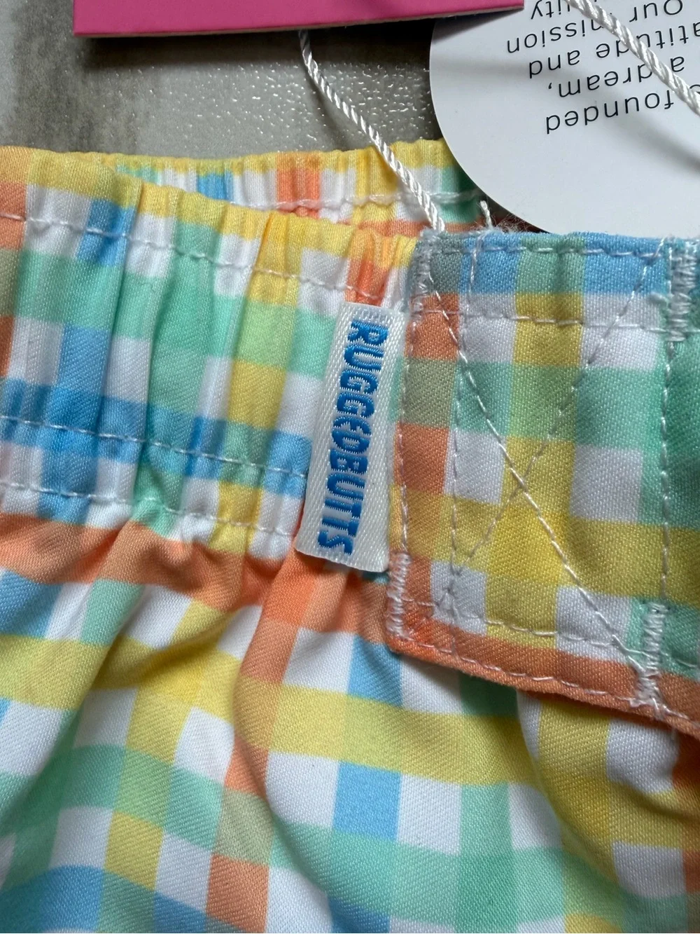 NWT RuggedButts Colorful Summertime Gingham Pull-On Swim Trunks Boys 6-12M